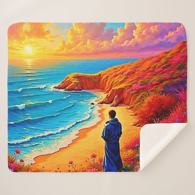 Cobertor Sherpa Sunset Beach Solitude Serenity Design (Frente (Horizontal))