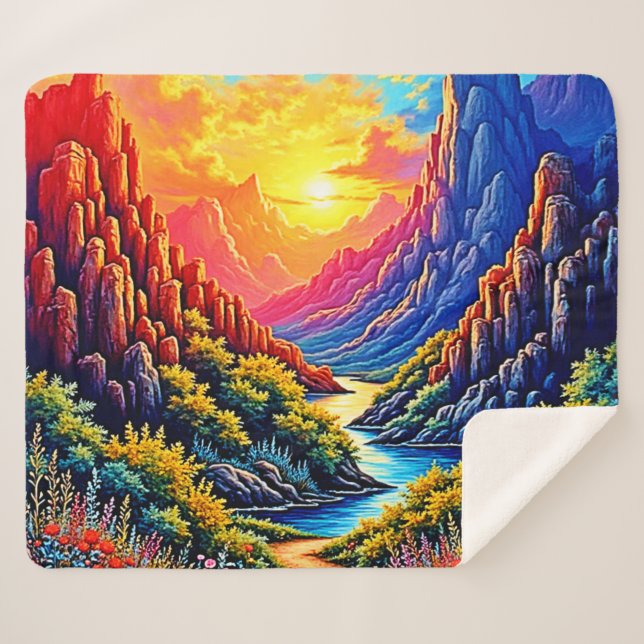 Cobertor Sherpa  Sunset Canyon River Art (Frente (Horizontal))