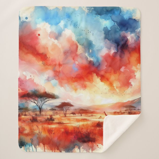 Cobertor Sherpa Sunset Safari Vibrante (Frente)