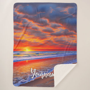 Cobertor Sherpa Sunset tropical com nome personalizado