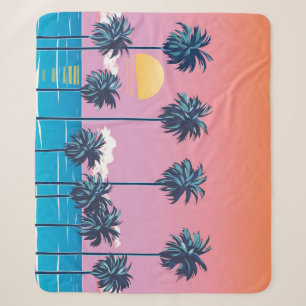 Cobertor Sherpa Sunset Tropical: Ilustração de Praia Vintage