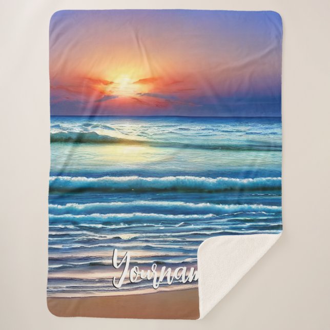 Cobertor Sherpa Sunset tropical na praia (Frente)