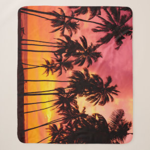 Cobertor Sherpa Sunset Tropical: Serenidade Silhueta Palma.