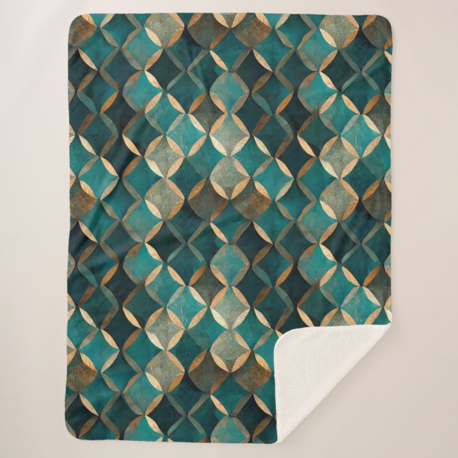 Cobertor Sherpa Super Luxe Teal e Dourado (Frente)