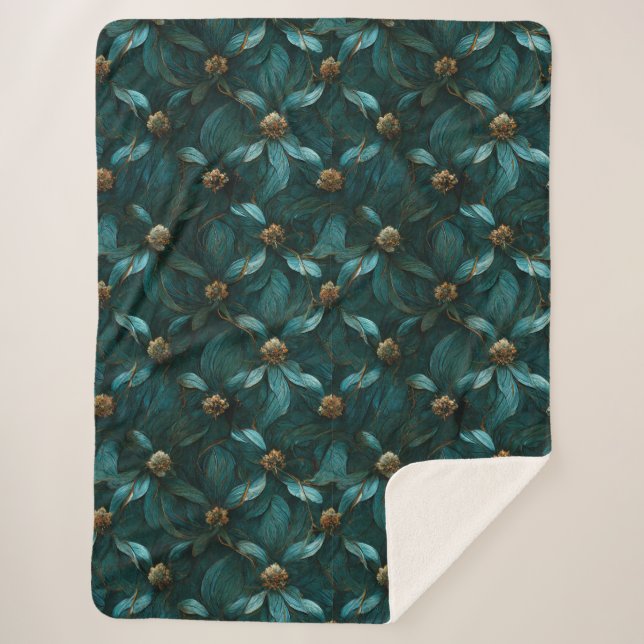 Cobertor Sherpa Super Luxe Teal e Dourado (Frente)