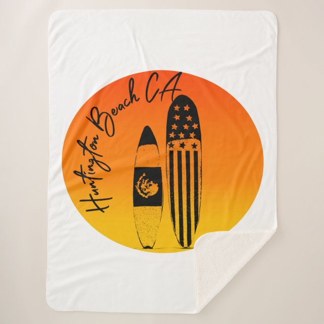 Cobertor Sherpa Surfboards e Pôrs do sol da praia de Huntington (Frente)