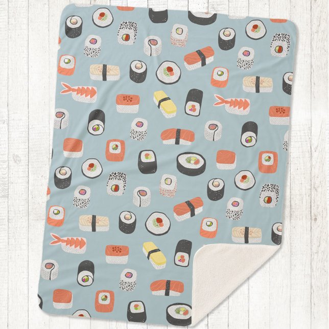 Cobertor Sherpa Sushi Nigiri Maki Roll Pattern (Japanese sushi sherpa fleece blanket)