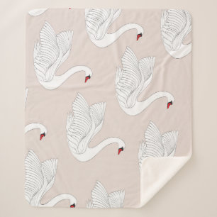 Cobertor Sherpa Swan Elegance: Padrão Branco Ornamental.