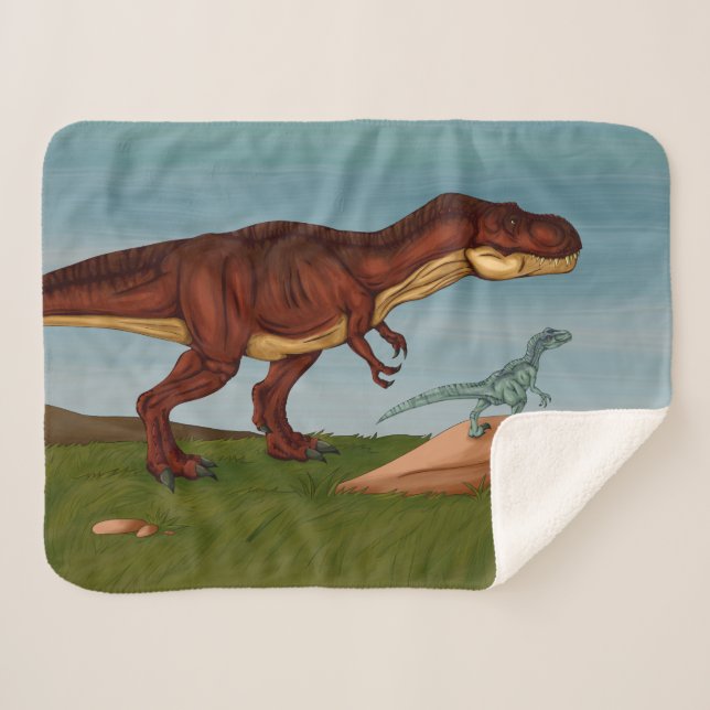 Cobertor Sherpa T-Rex e Velociraptor (Frente (Horizontal))