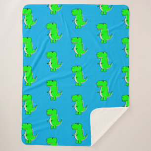 Cobertor Sherpa T-Rex Verde Bonito Em Azul