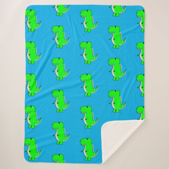 Cobertor Sherpa T-Rex Verde Bonito Em Azul (Frente)
