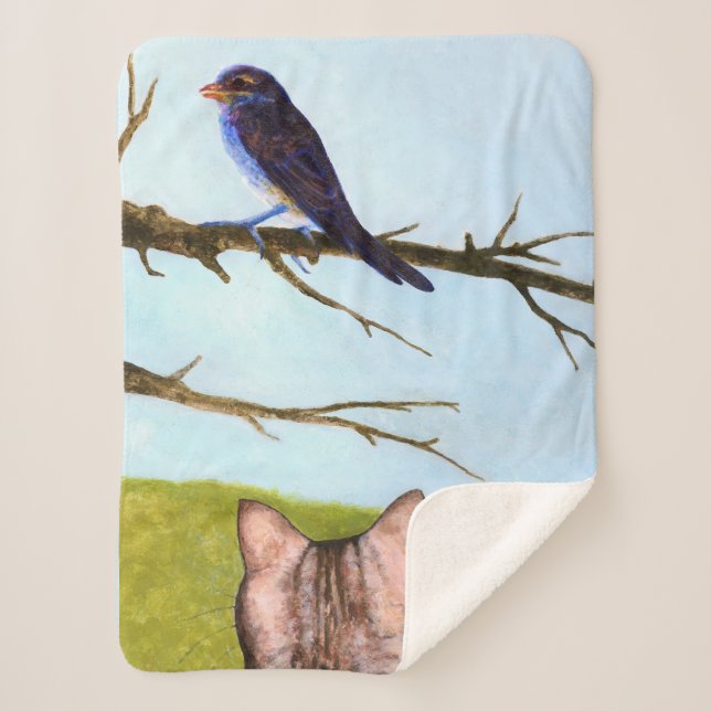 Cobertor Sherpa Tabby Cats Fala com Pássaros (Frente)