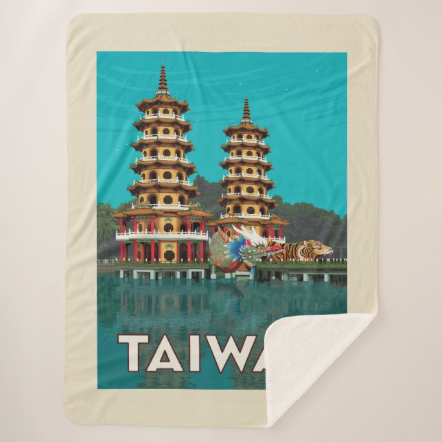 Cobertor Sherpa Taiwan | Dragão E Pagodas De Tigre (Frente)