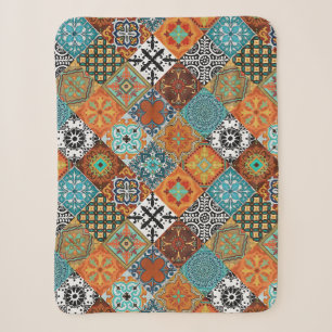 Cobertor Sherpa Talavera Azulejos Turquesa Verde Laranja Preto Bra