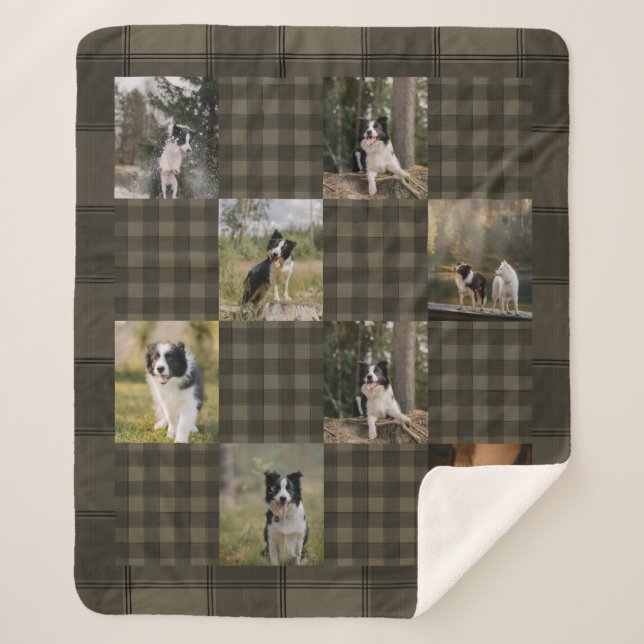 Cobertor Sherpa Tan and Brown Plaid 8 Photo Collage (Frente)