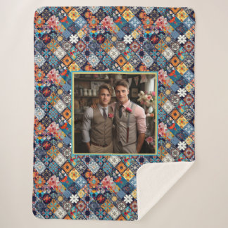 Cobertor Sherpa Tapeçaria Geométrica Retro LGBTQ Casamento