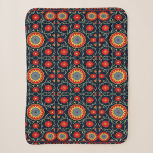 Cobertor Sherpa Tapete Floral Boho Vintage Carmesim Arte Folclóric