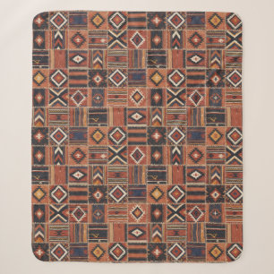 Cobertor Sherpa Tapete Geométrico de Kilim com Remendo Rústico