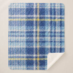 Cobertor Sherpa Tartan azul e amarelo ou fundo xadrez para as fas
