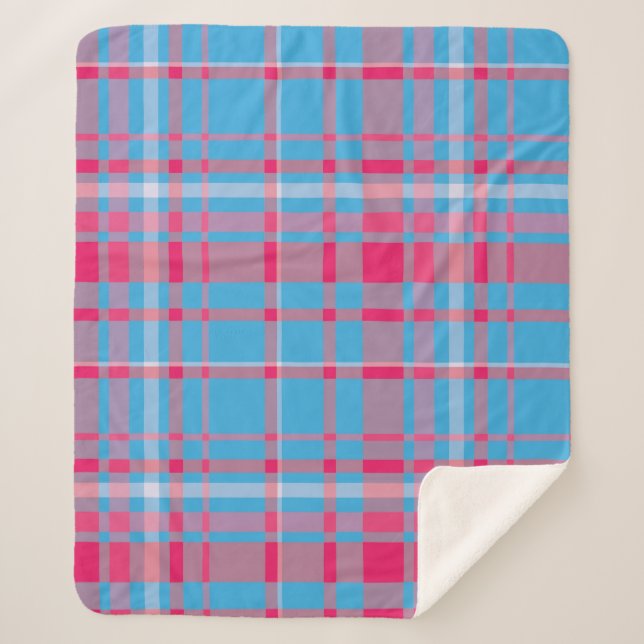 Cobertor Sherpa Tartan azul e vermelho (Frente)