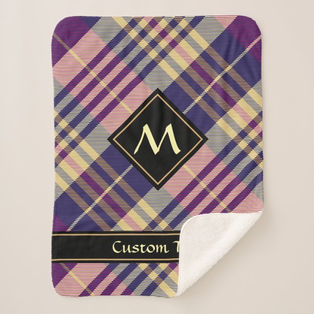 Cobertor Sherpa Tartan roxo, Dourado e azul (Frente)