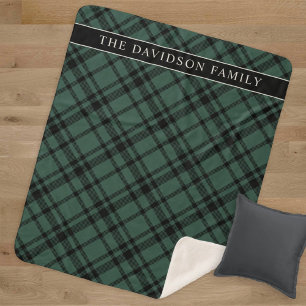 Cobertor Sherpa Tartan Xadrez Verde Caçador Nome da Família