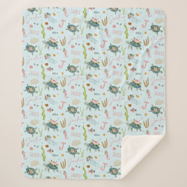 Cobertor Sherpa Tartaruga de Menina Personalizada | 50x60 (Frente)