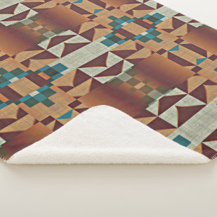 Cobertor Sherpa Taupe Beige Brown Teal Blue Verde Arte Tribal