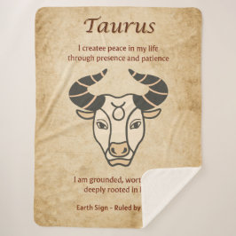 Cobertor Sherpa Taurus Zodiac Design with Earthy Affirmations 