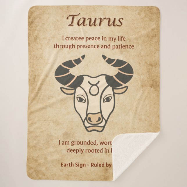 Cobertor Sherpa Taurus Zodiac Design with Earthy Affirmations  (Frente)