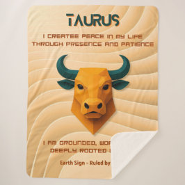 Cobertor Sherpa Taurus Zodiac Modern 3D with Affirmations 