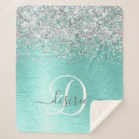 Teal Brugado Metal Silver Glitter Nome Monograma