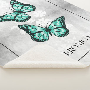 Cobertor Sherpa Teal Butterfly Floral Personalizada Sherpa Blanket