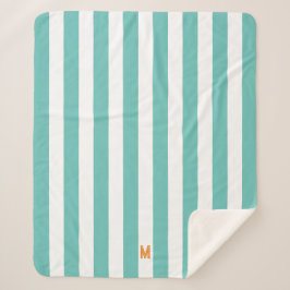 Cobertor Sherpa Teal Cabana Stripe & Personalizado Monograma Laran