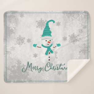 Cobertor Sherpa Teal Cute Snowman Holiday Sherpa Blanket