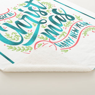 Cobertor Sherpa Teal de Tipografia de Natal Mágica ID441