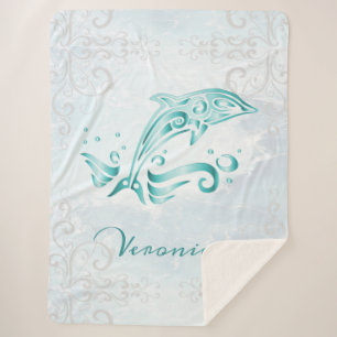 Cobertor Sherpa Teal Dolphin Personalizado Sherpa Blanket