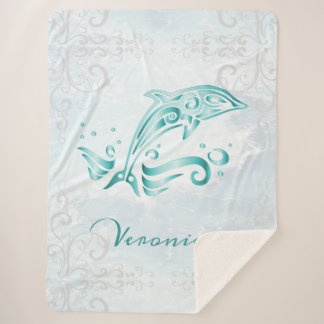 Cobertor Sherpa Teal Dolphin Personalizado Sherpa Blanket