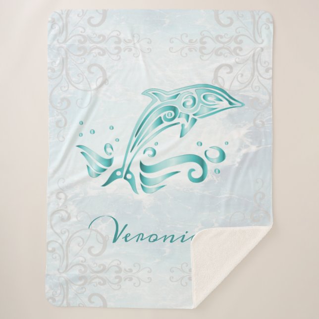 Cobertor Sherpa Teal Dolphin Personalizado Sherpa Blanket (Frente)