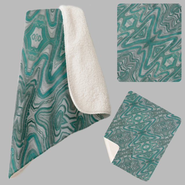 Cobertor Sherpa Teal e Cinza Boho Chic Earthy Padrão de Abstrato (Criador carregado)