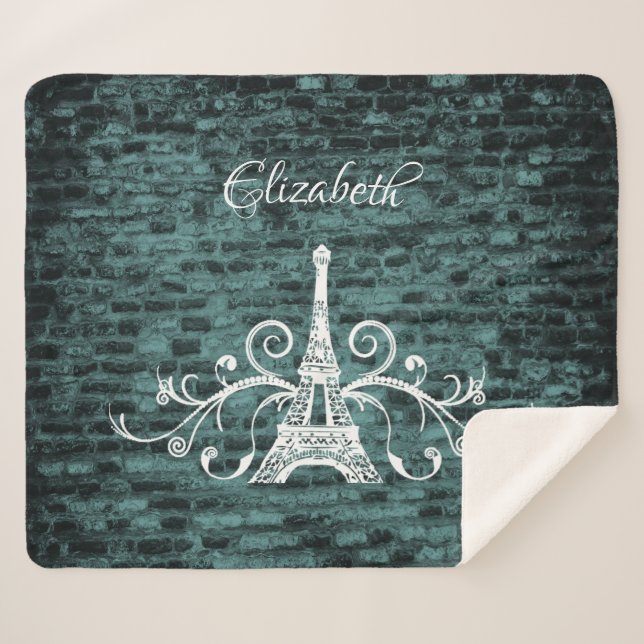 Cobertor Sherpa Teal Eiffel Tower Grunge Sherpa Blanket (Frente (Horizontal))