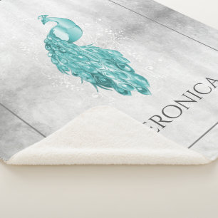 Cobertor Sherpa Teal Elegant Peacock Personalizado Sherpa Blanket