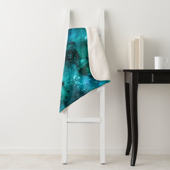 Cobertor Sherpa Teal Galaxy Series Design 6 (In Situ)