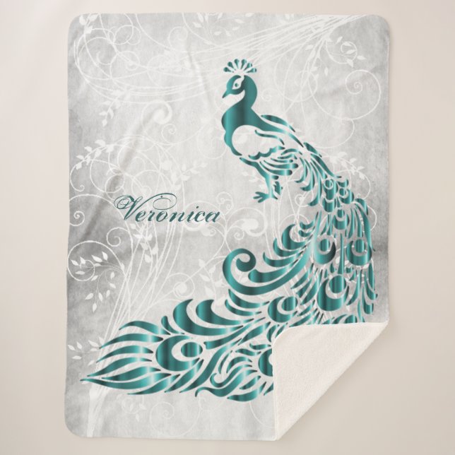 Cobertor Sherpa Teal Peacock Personalizado Sherpa Blanket (Frente)