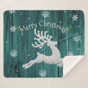 Cobertor Sherpa Teal Rustic Christmas Reindeer Sherpa Blanket