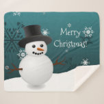 Cobertor Sherpa Teal Snowman Winter Christmas Sherpa Blanket<br><div class="desc">Mantenha-se aquecido nas noites de férias com este teal teal Snowman Winter Scenery Natal Sherpa Blanket. Sherpa Blanket design apresenta um feliz boneco de neve em uma cena de neve contra um fundo teal adornado com flocos de neve de cor correspondente. Itens adicionais de presentes e feriados disponíveis com este...</div>