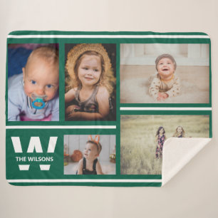 Cobertor Sherpa Teal Stripes Várias Fotos Monograma Personalizado