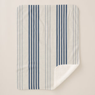 Cobertor Sherpa Tecido de Linho Navy Slate com Listras