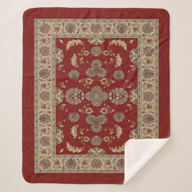 Cobertor Sherpa Tecido eterno vermelho Elegance e clássico bege (Frente)