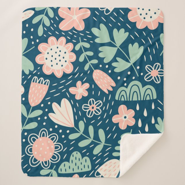 Cobertor Sherpa Tecido floral estrelado desenhado à mão. Padrão de (Frente)